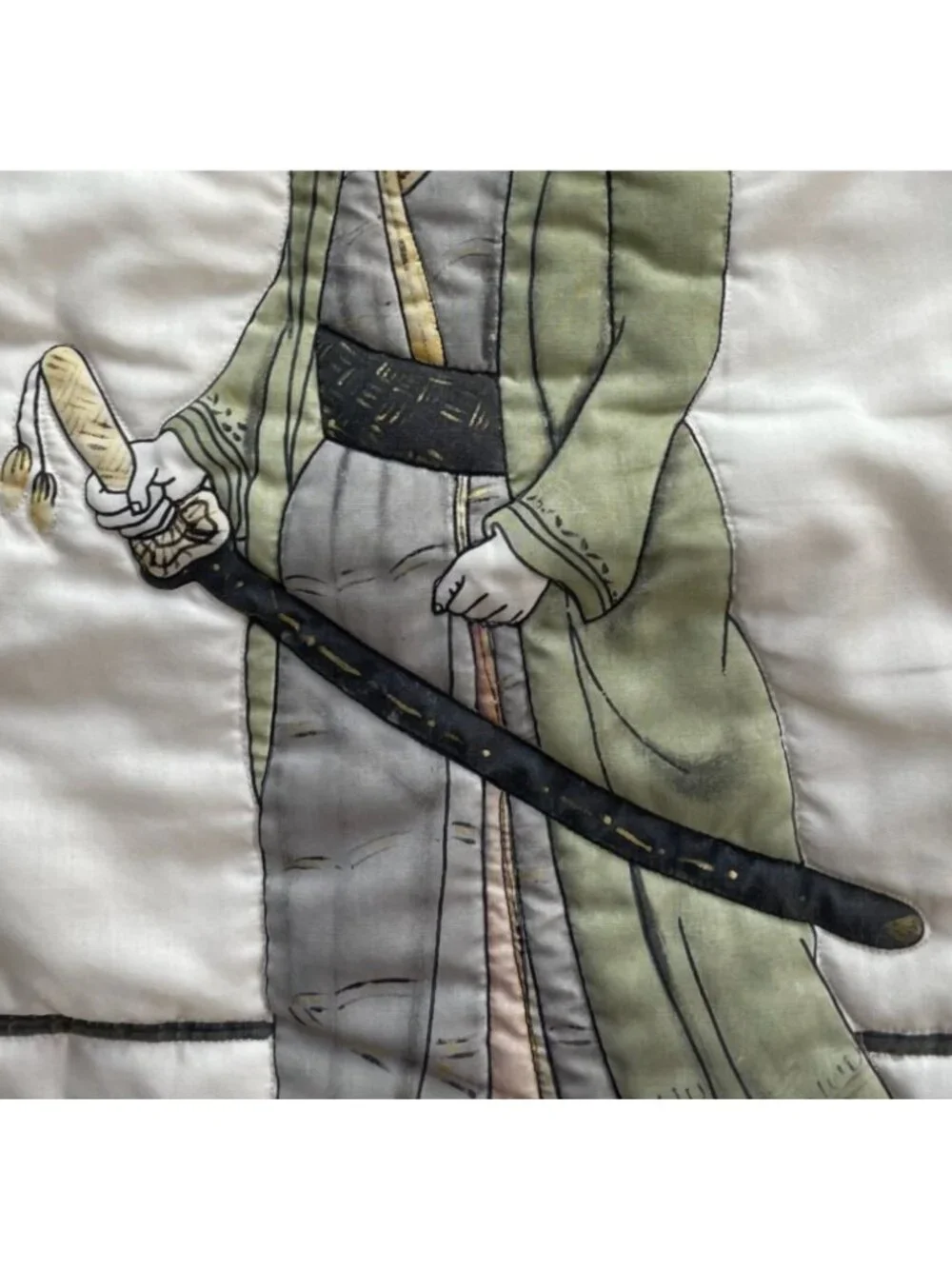 Vintage Handpainted Quilted Japanese Kenshi Swordsman Scenic Throw Pillow Cover